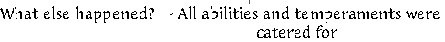 What else happened?		 - All abilities and temperaments were 
catered for 